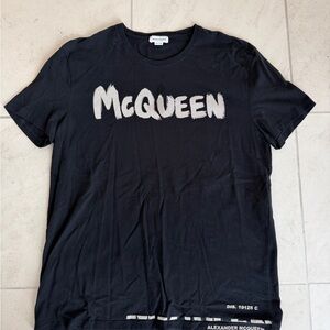 Alexander McQueen Black T-Shirt with White 'McQueen' Brush-Style Logo XL